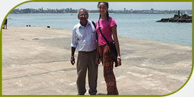 Robert Liyanage showing Oleatia the historical sites of Galle,Sri Lanka.