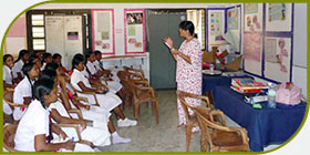 Corinna Fernando teaching in the English Activity Room at H/Ambalantota Maha Vidyalaya